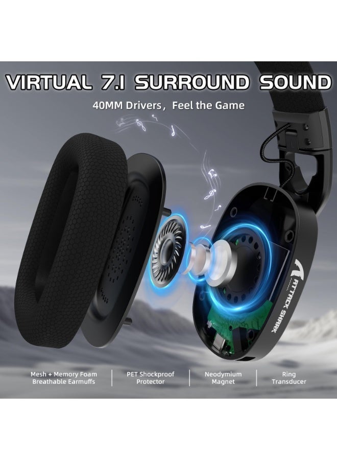 Attack Shark L90 RGB Wireless Gaming Headset for PS4/PS5/PC/Xbox,2.4Ghz Bluetooth Gaming Headphone with Mic,Lightweight,Foldable,Customize via Software - Black - Image 3